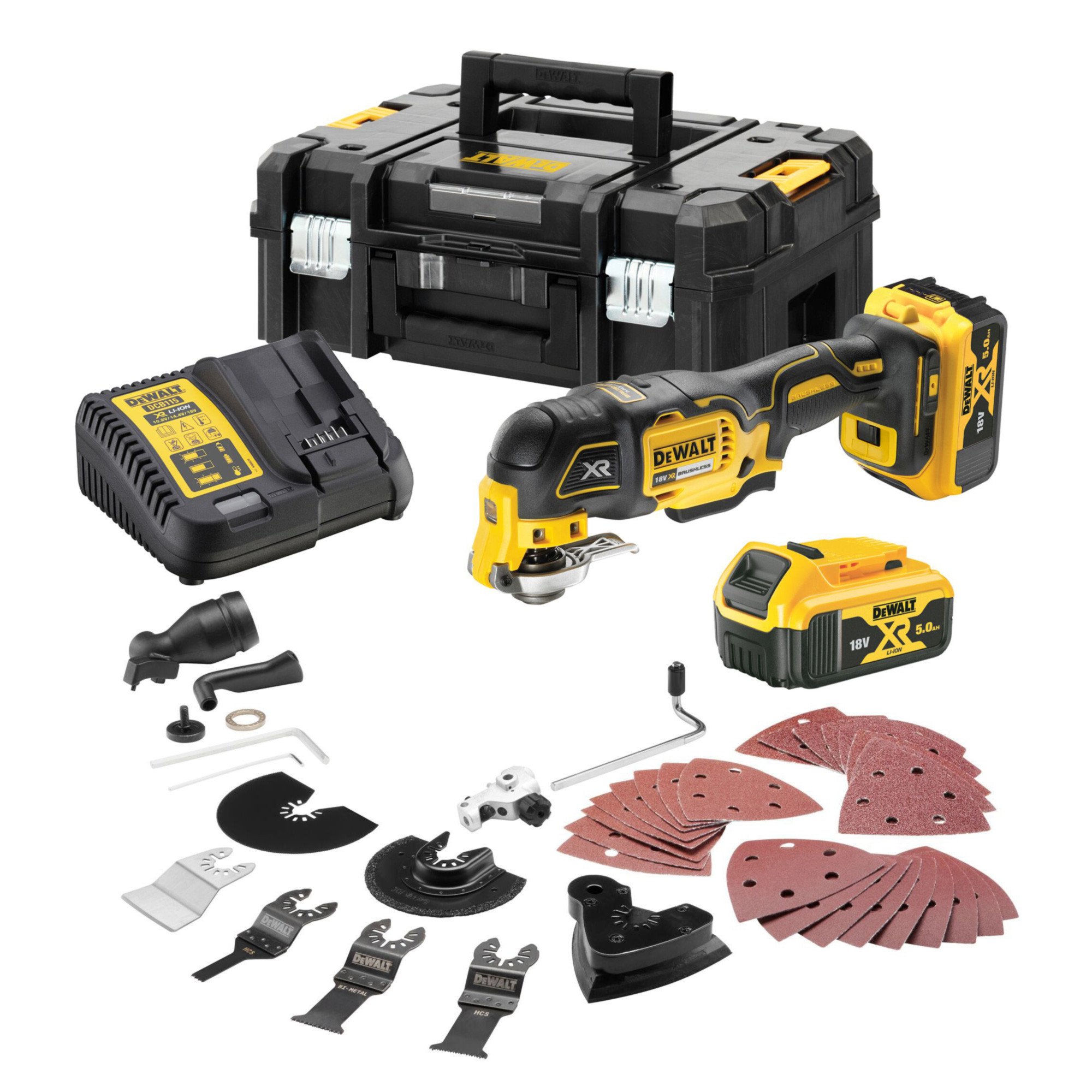 DeWalt DCS356P2-GB 18V XR无刷3速振荡多工具包- 2x 5Ah电池，充电器和机箱