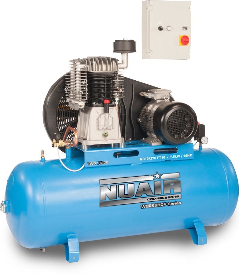 Nuair 270升专业蓝色恒星两级皮带传动空气压缩机- 38.1 CFM 10 HP