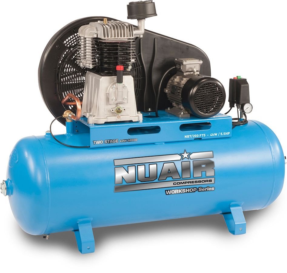 Nuair 200升的蓝色恒星皮带传动润滑空气压缩机- 24 5.5 CFM惠普