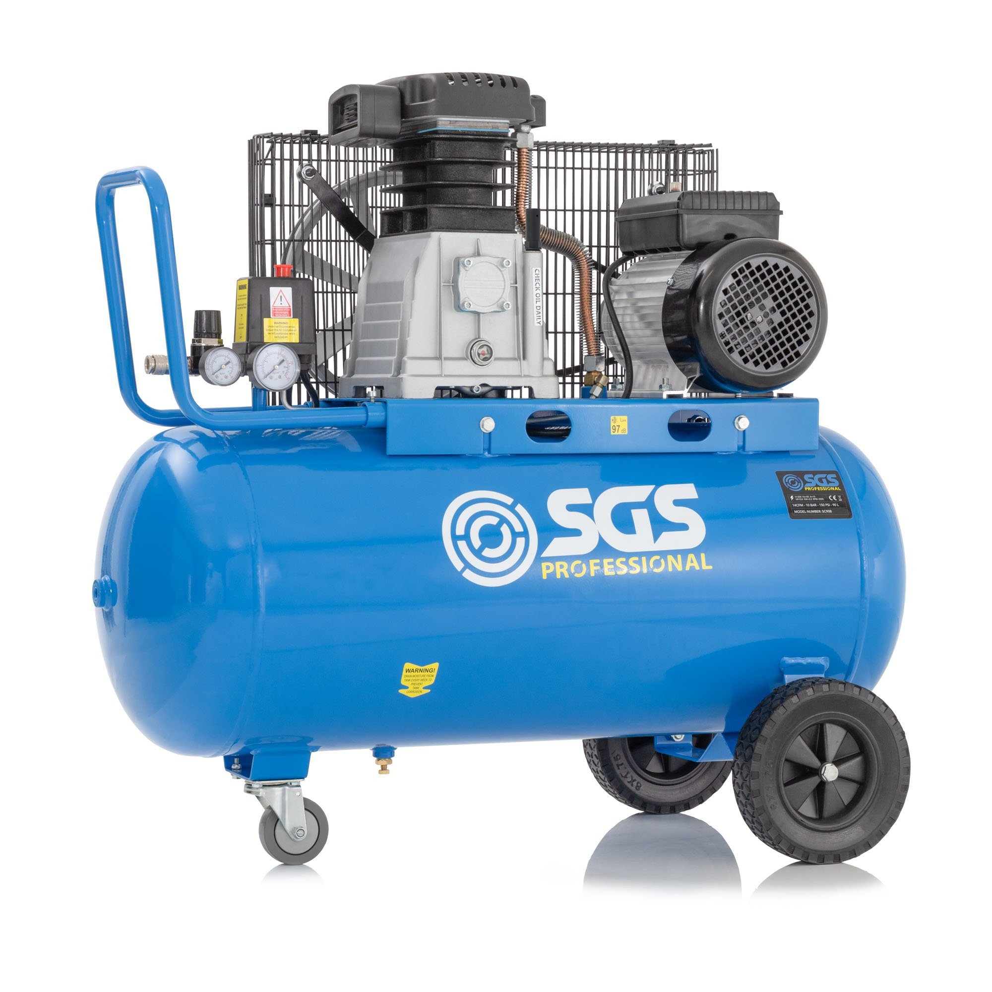 SGS 90升皮带传动空气压缩机- 14 cfm 3 hp 90 l -免费的油